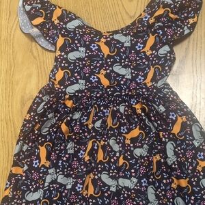 Dot Dot Smile Kids Dress with Cats and Flowers - Black and Orange